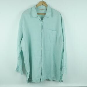 Eddie‎ Bauer XXL Button Down Shirt Pastel Blue Plaid Linen Blend Minimal Beachy